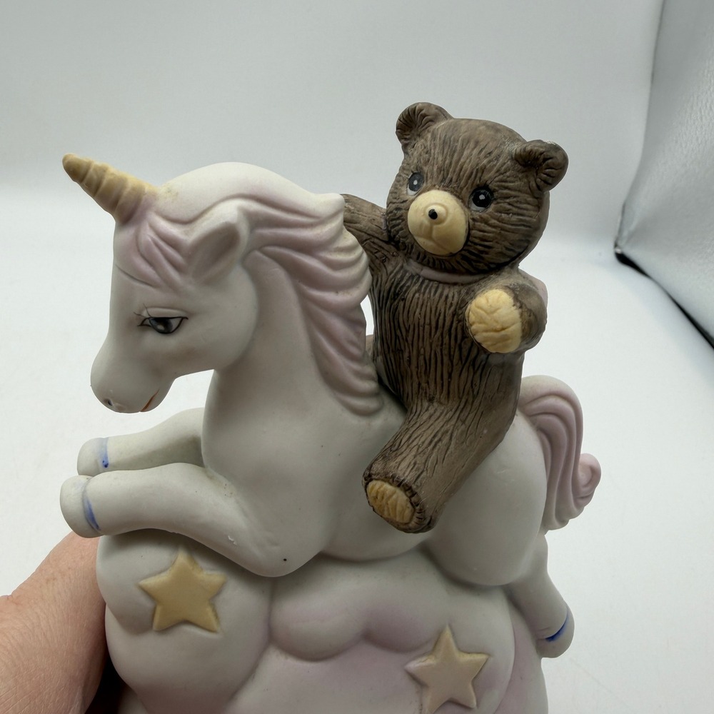 VTG Unicorn Musical Figurine teddy bear nursery Porcelain Cloud Stars Decor - Picture 5 of 9